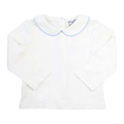 Baby Blue Trim Long Sleeve Peter Pan White Knit Shirt