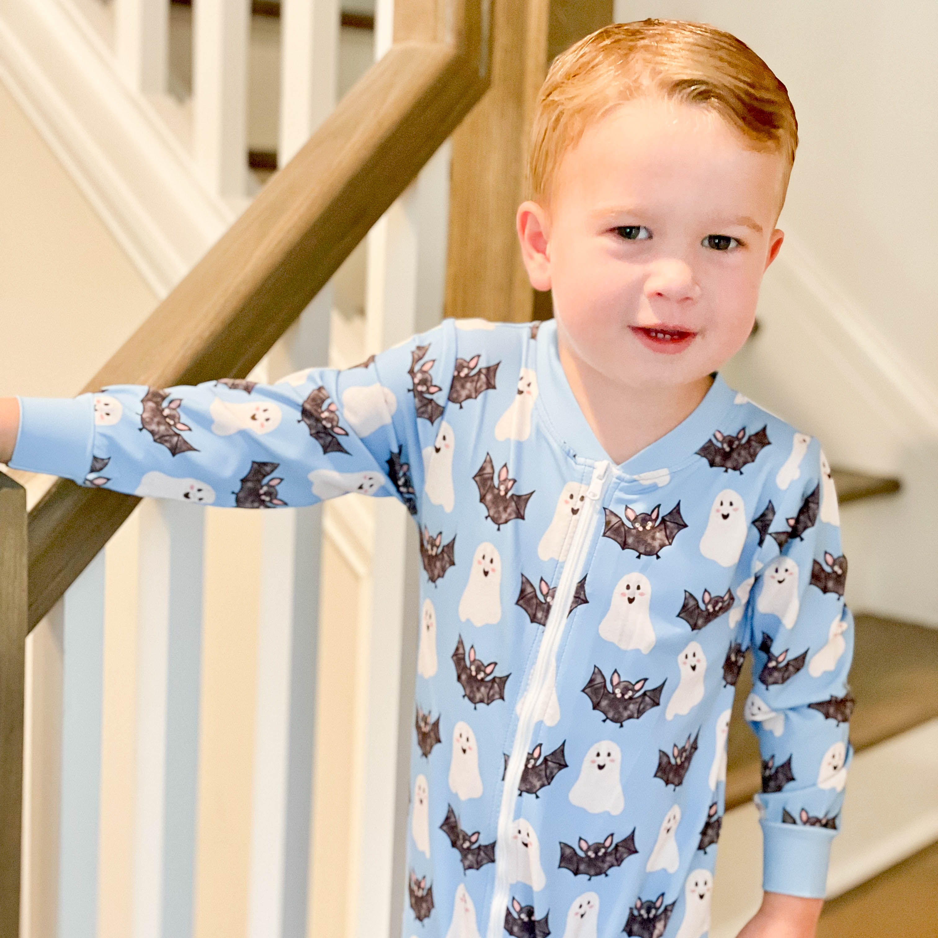 Blue Ghost Halloween Zip Romper