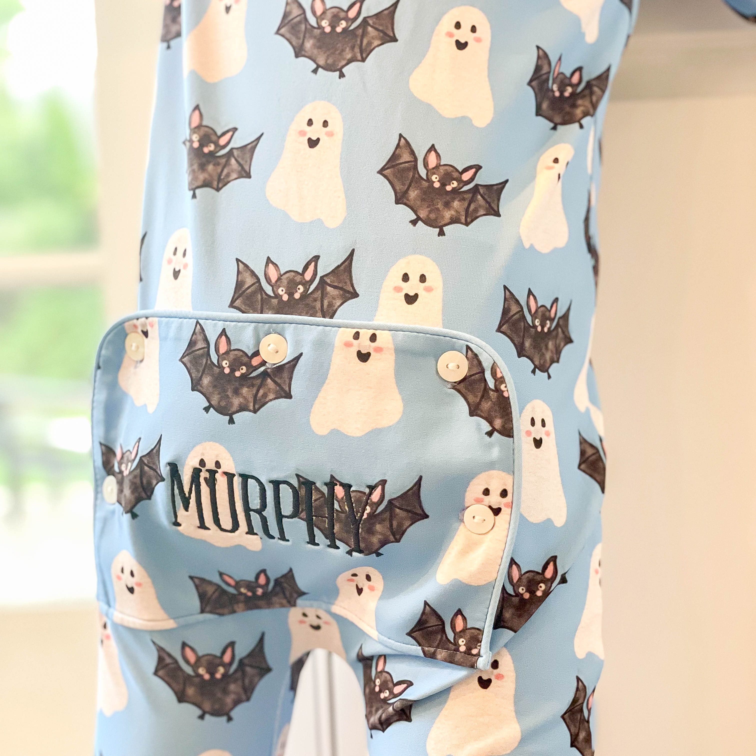 Blue Ghost Halloween Zip Romper
