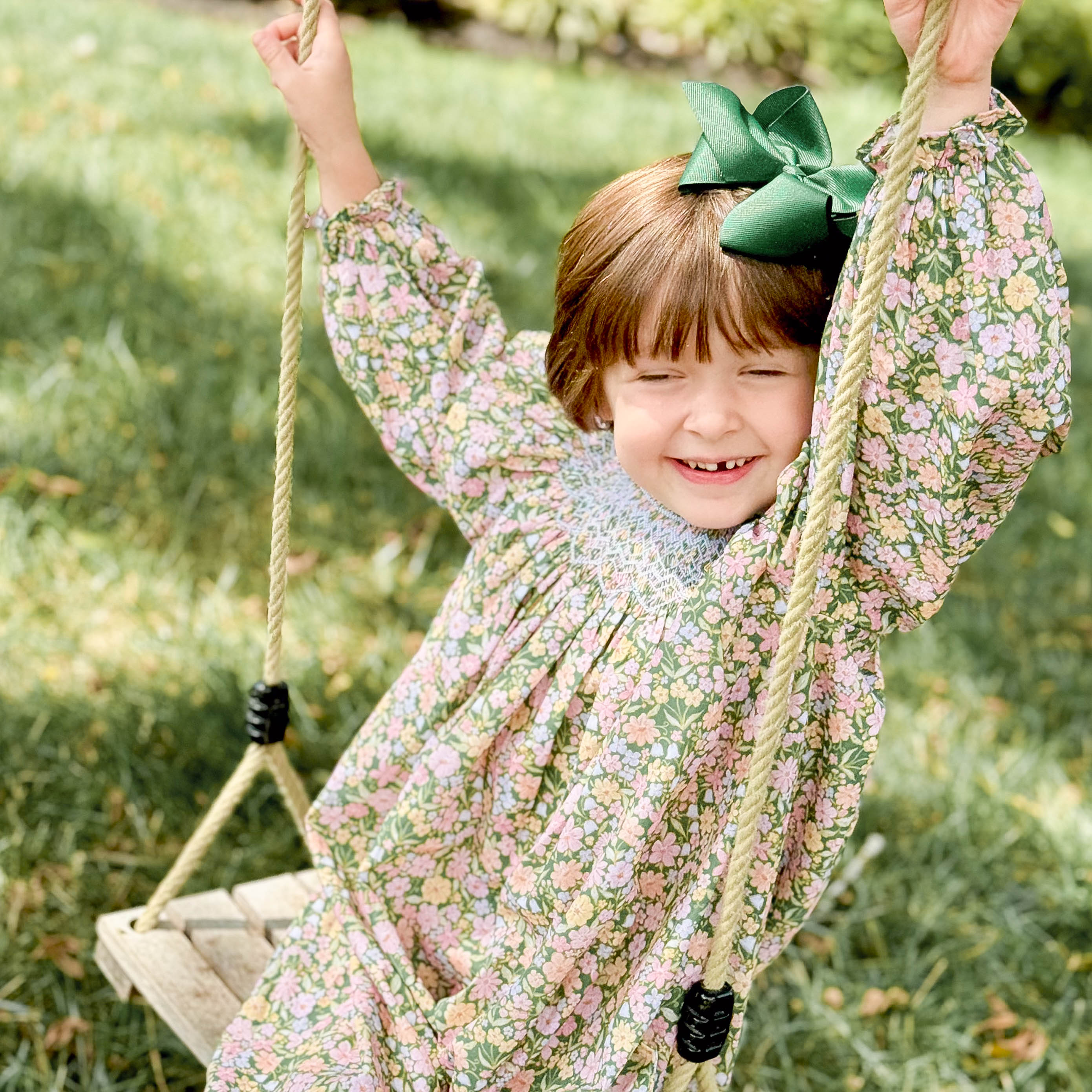 Green Floral Smocked Romper