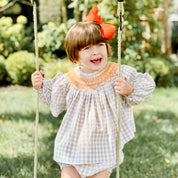 Smocked Autumn Khaki Gingham Bloomer Set