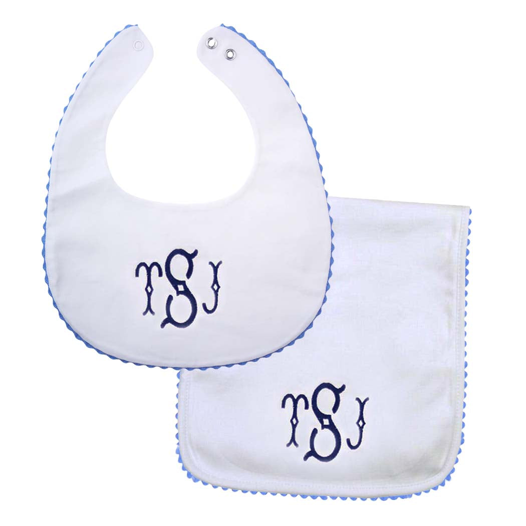 Blue RicRac Burp Cloth & Bib Set