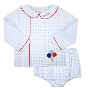 Birthday Boy Blue Windowpane Bloomer Set