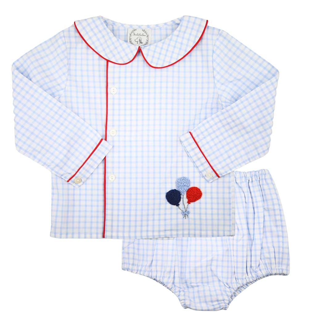 Birthday Boy Blue Windowpane Bloomer Set