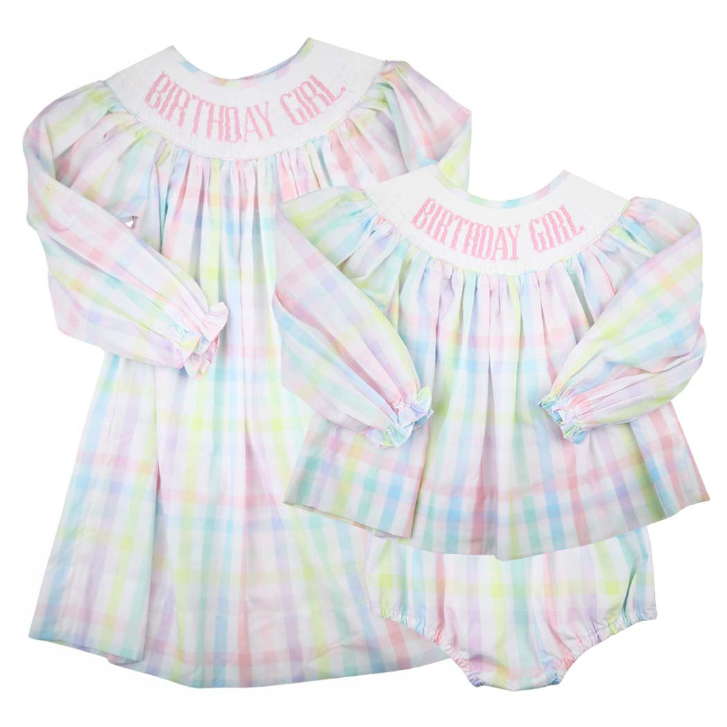 Birthday Girl Rainbow Plaid Bloomer Set