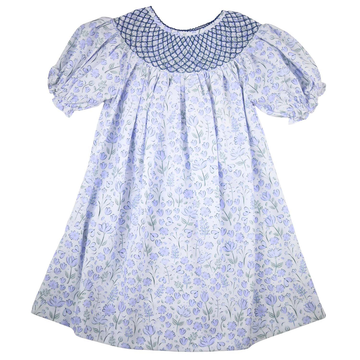 Blue Floral Smocked Dress