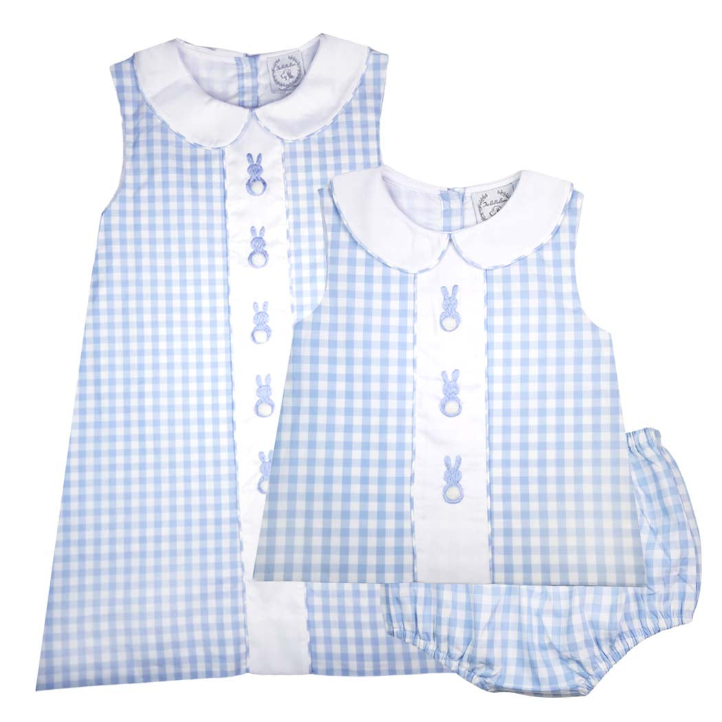 Blue Gingham Easter Bunny Sleeveless Dress
