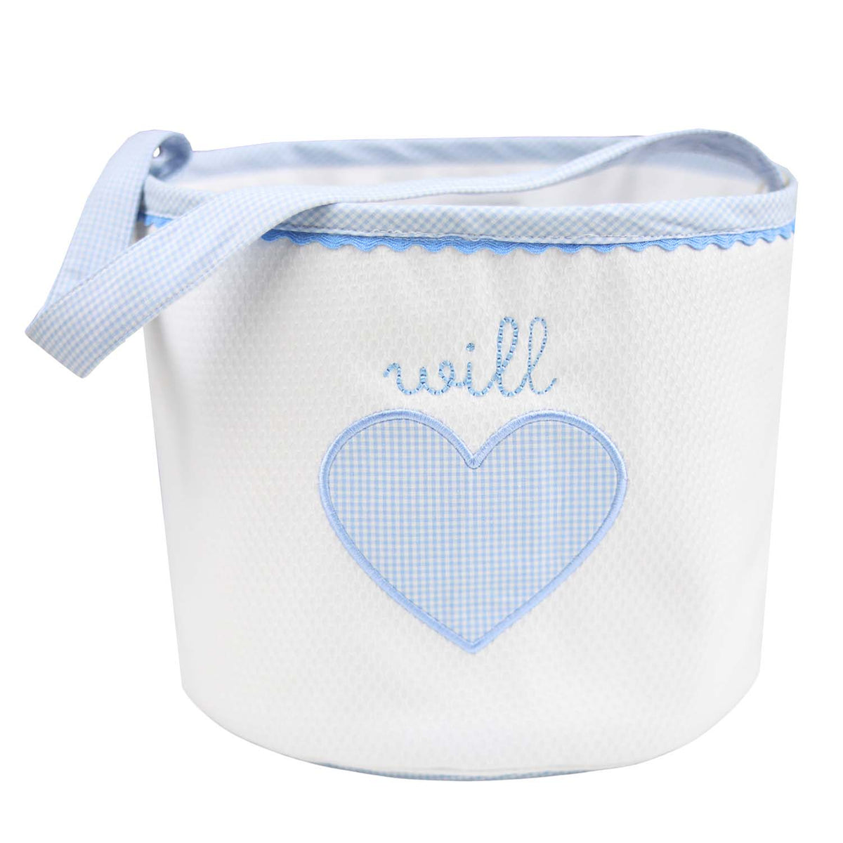 White Honeycomb with Baby Blue Gingham Heart Bucket
