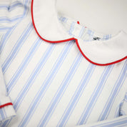 Blue Ticking Swing Set with Red Piping on Collar