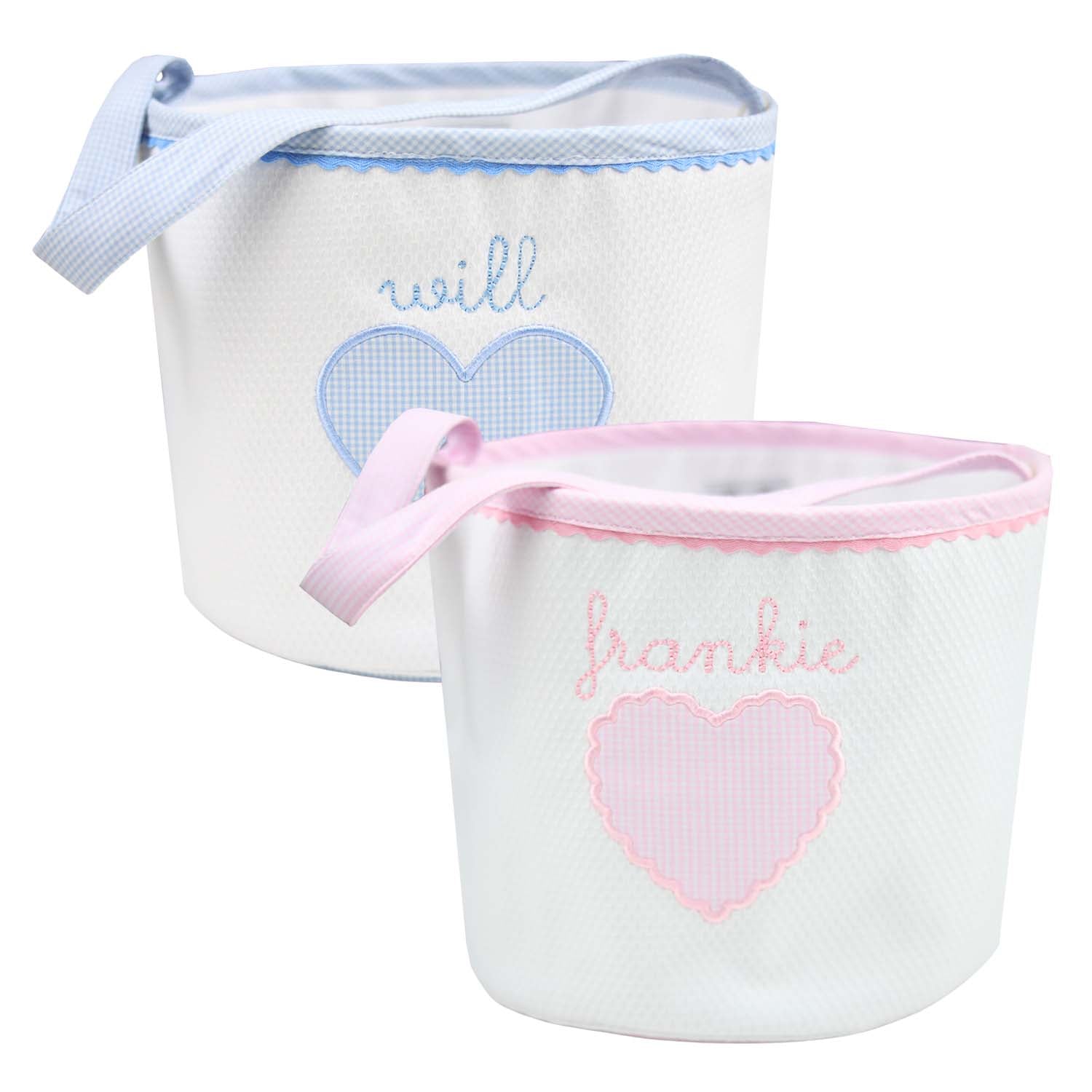 White Honeycomb with Baby Blue Gingham Heart Bucket