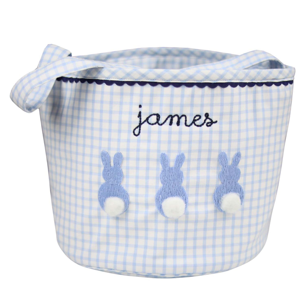 Personalized Blue Gingham Bunny Easter Bucket