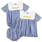 Girls Navy Gingham School Bus Swing Set