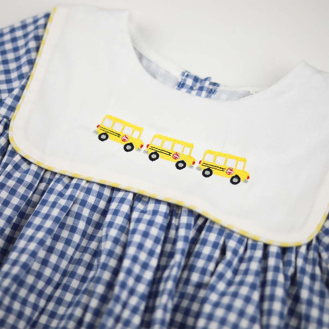 Girls Navy Gingham School Bus Swing Set