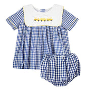 Girls Navy Gingham School Bus Swing Set