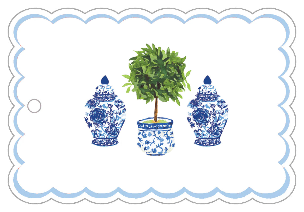 Chinoiserie Topiary Scallop Die-Cut Gift Tags