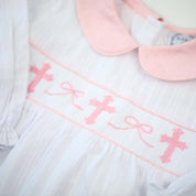Classic Baby Girl Crosses Long Sleeve Romper