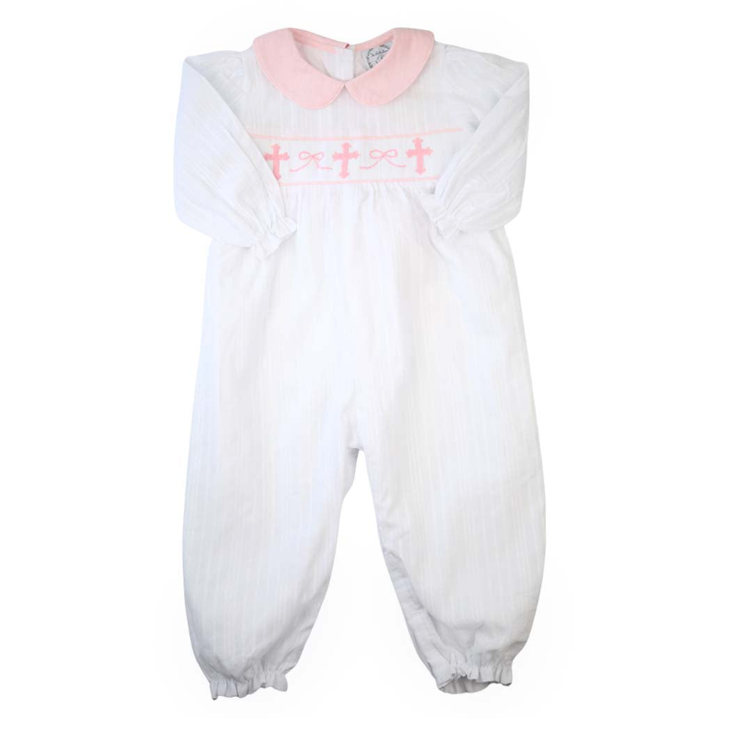 Classic Baby Girl Crosses Long Sleeve Romper