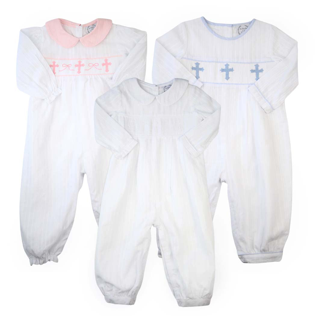 Classic Baby Girl Crosses Long Sleeve Romper