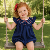Navy Smocked Patriotic Bubble