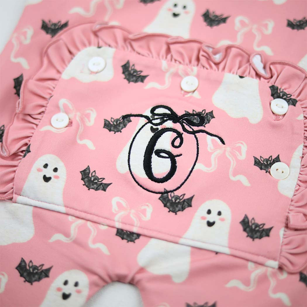 Pink Ghost Halloween Zip Romper