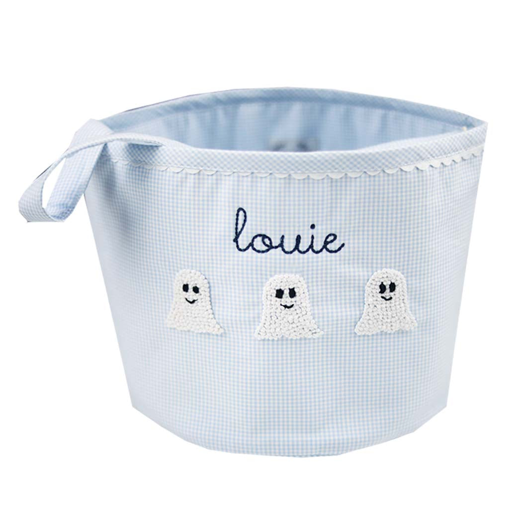 Blue Gingham Ghost Halloween Bucket