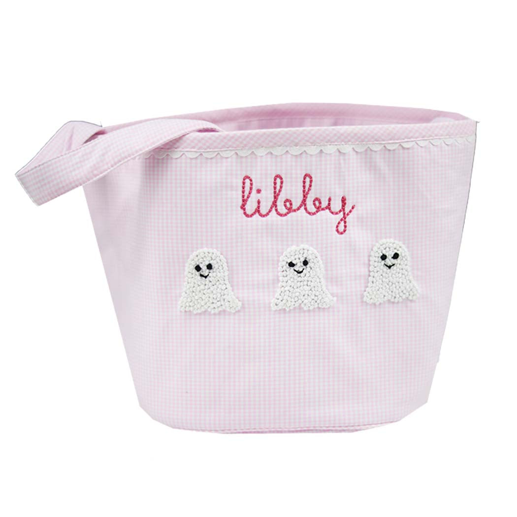 Pink Gingham Ghost Halloween Bucket