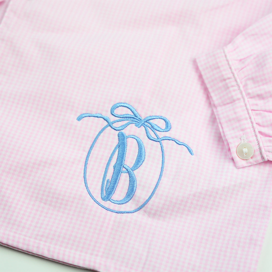 Poppy Pink Gingham Long Sleeve Bloomer Set