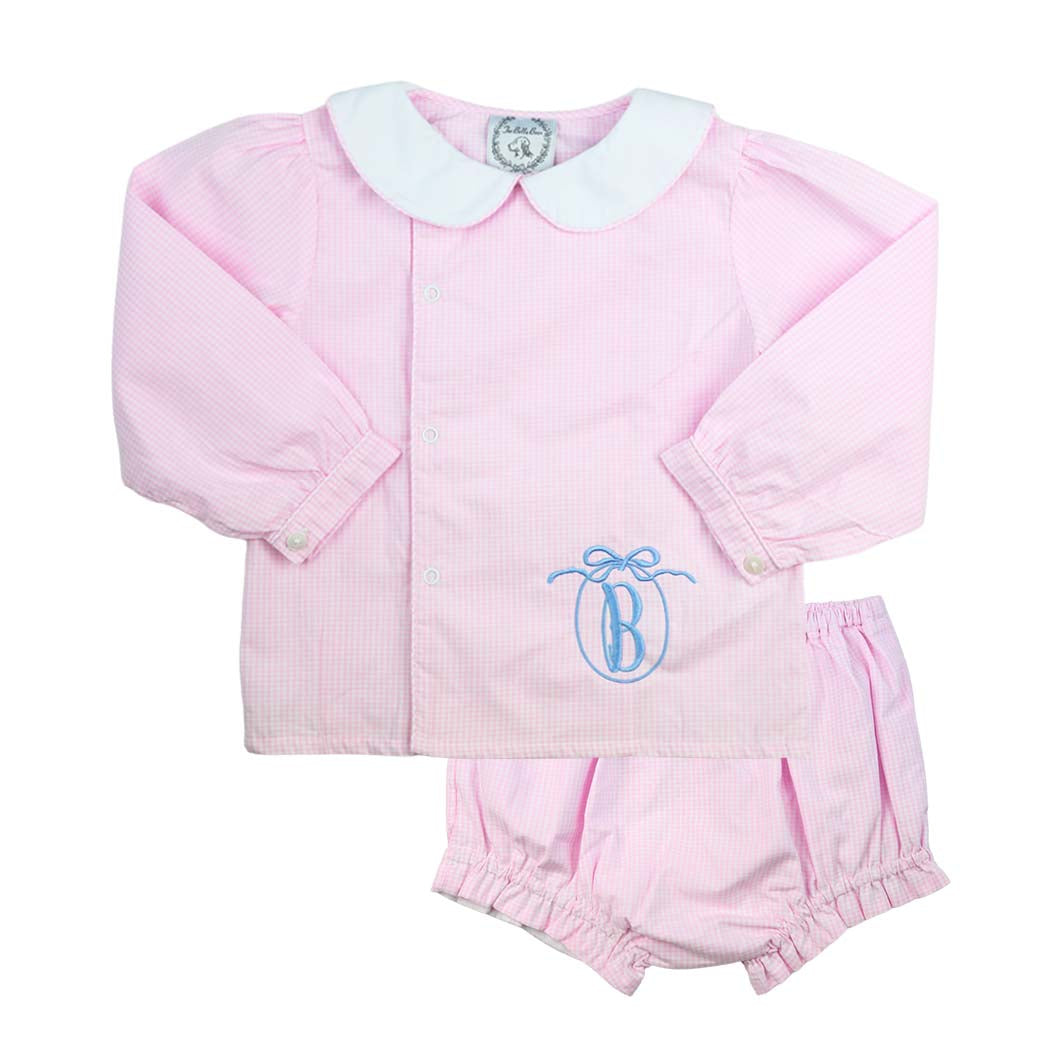 Poppy Pink Gingham Long Sleeve Bloomer Set