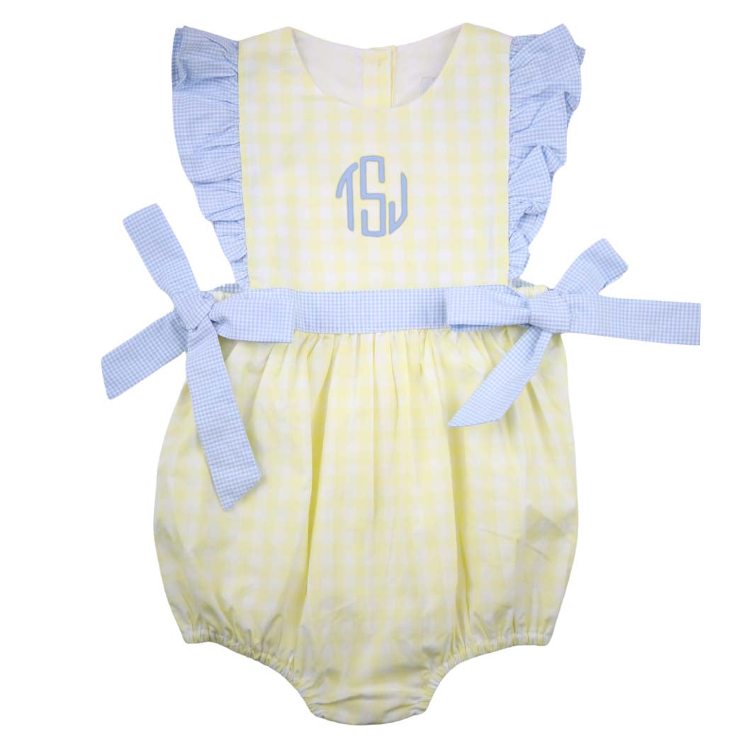 Yellow Gingham Girls Side Tie Bubble