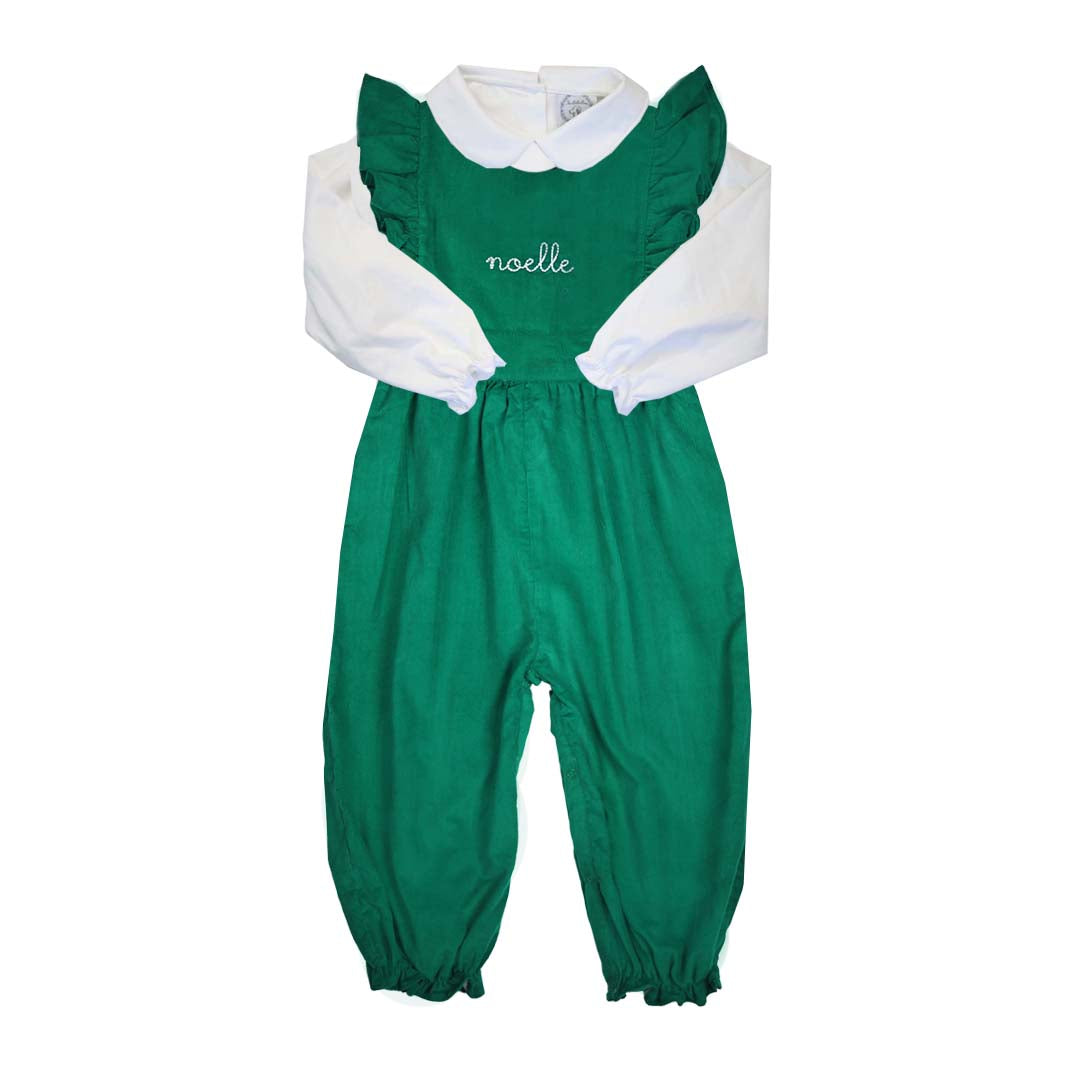Green Corduroy Ruffle Romper