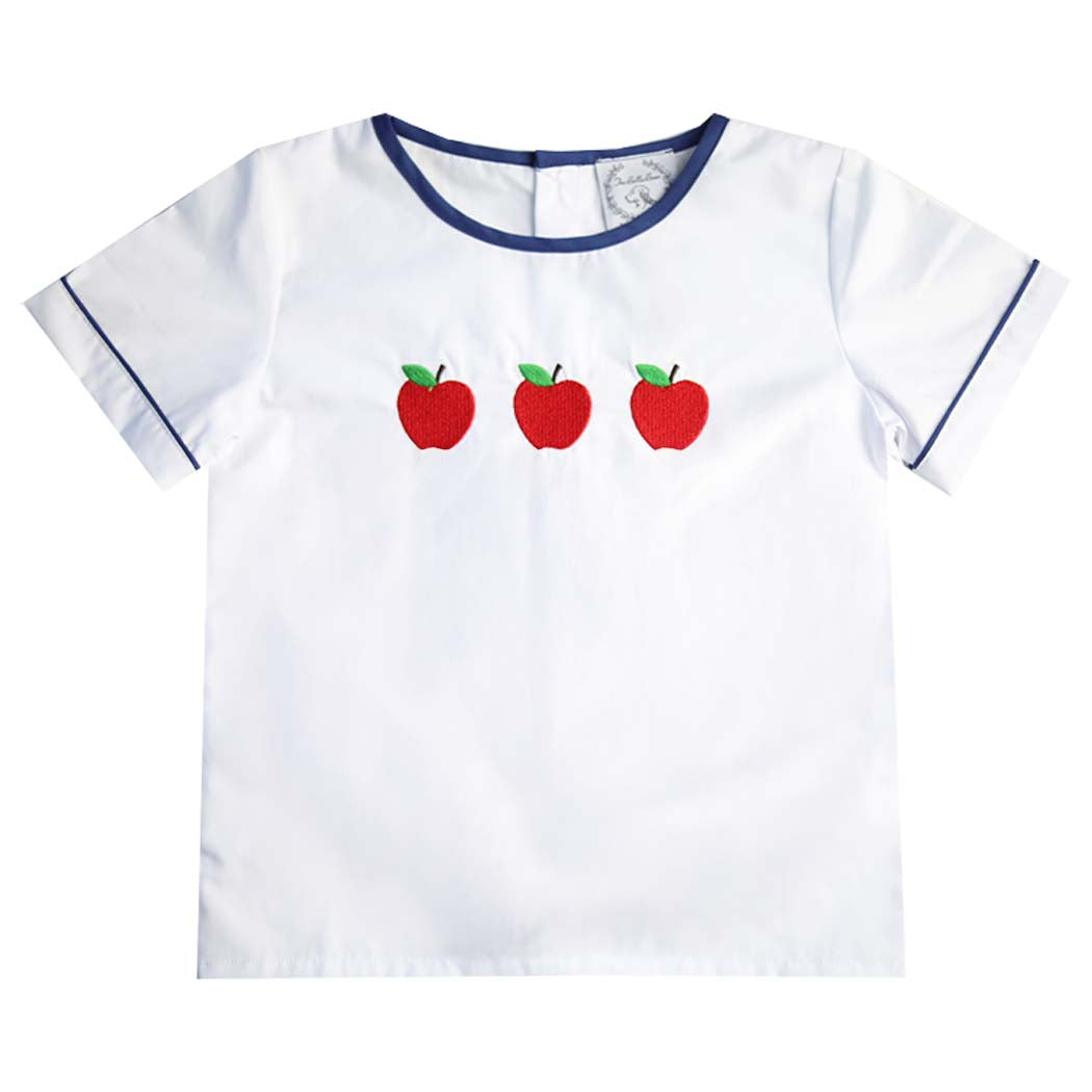 Green Gingham Boys Shorts Set with Apple Embroidery