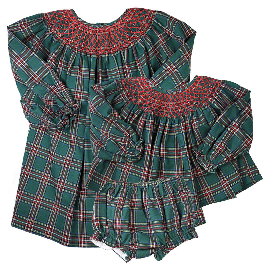 Smocked Green Tartan Swing Set