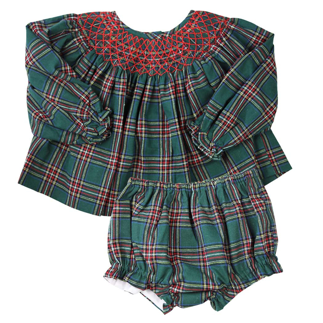 Smocked Green Tartan Swing Set