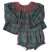 Smocked Green Tartan Swing Set