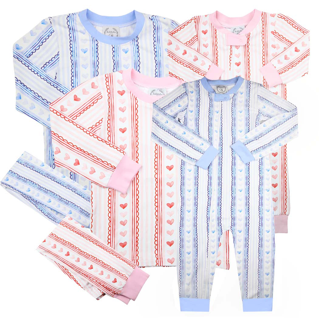 Pink Heart & Stripe Print Knit Loungewear Set