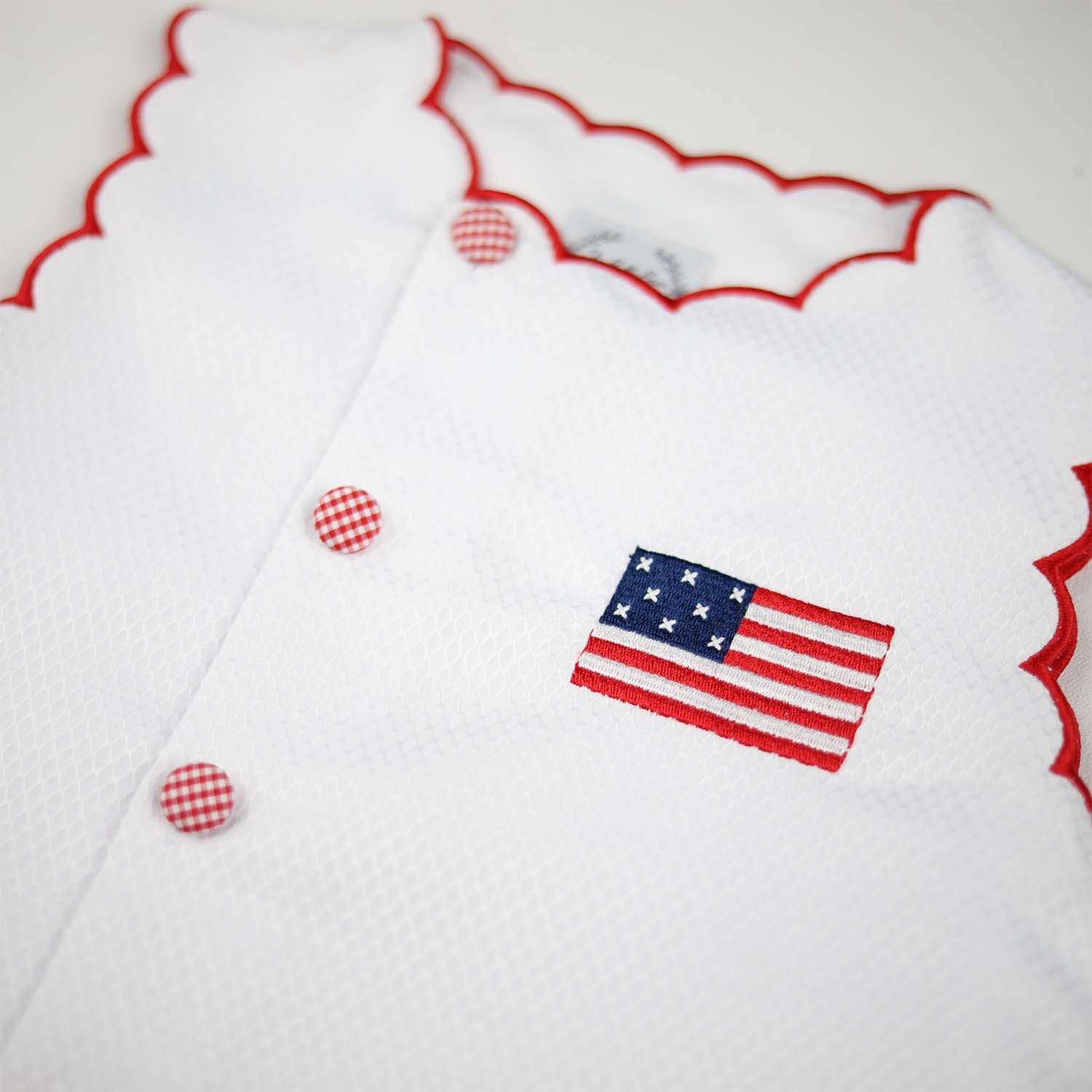 White Honeycomb Flag Scalloped Dress