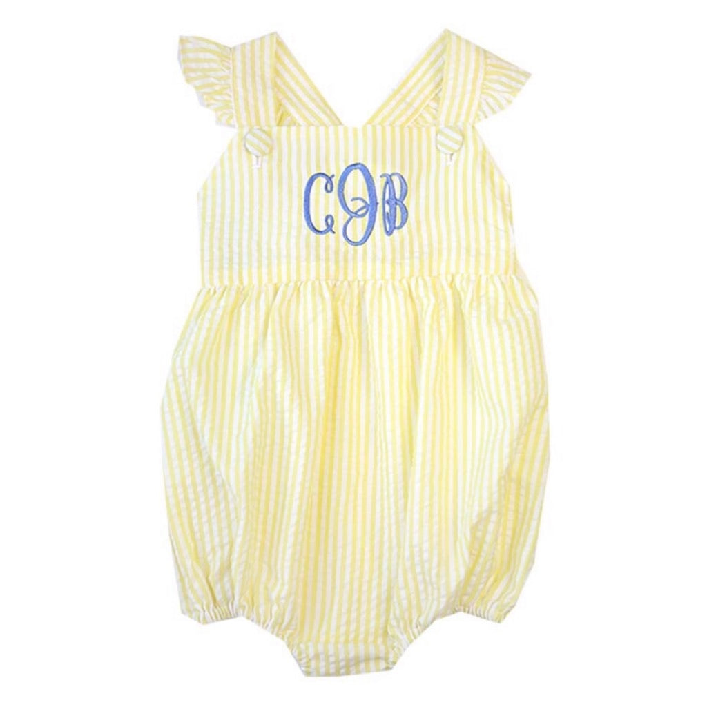 Charlotte Cross-Back Seersucker Ruffle Bubble in Yellow