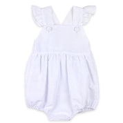 Charlotte Cross-Back Seersucker Ruffle Bubble in White
