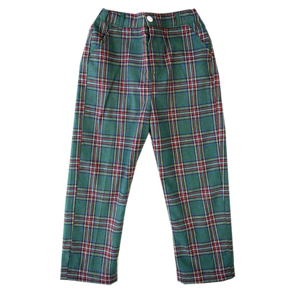 Front Christmas Green Tartan Holiday Outfit for Boys 