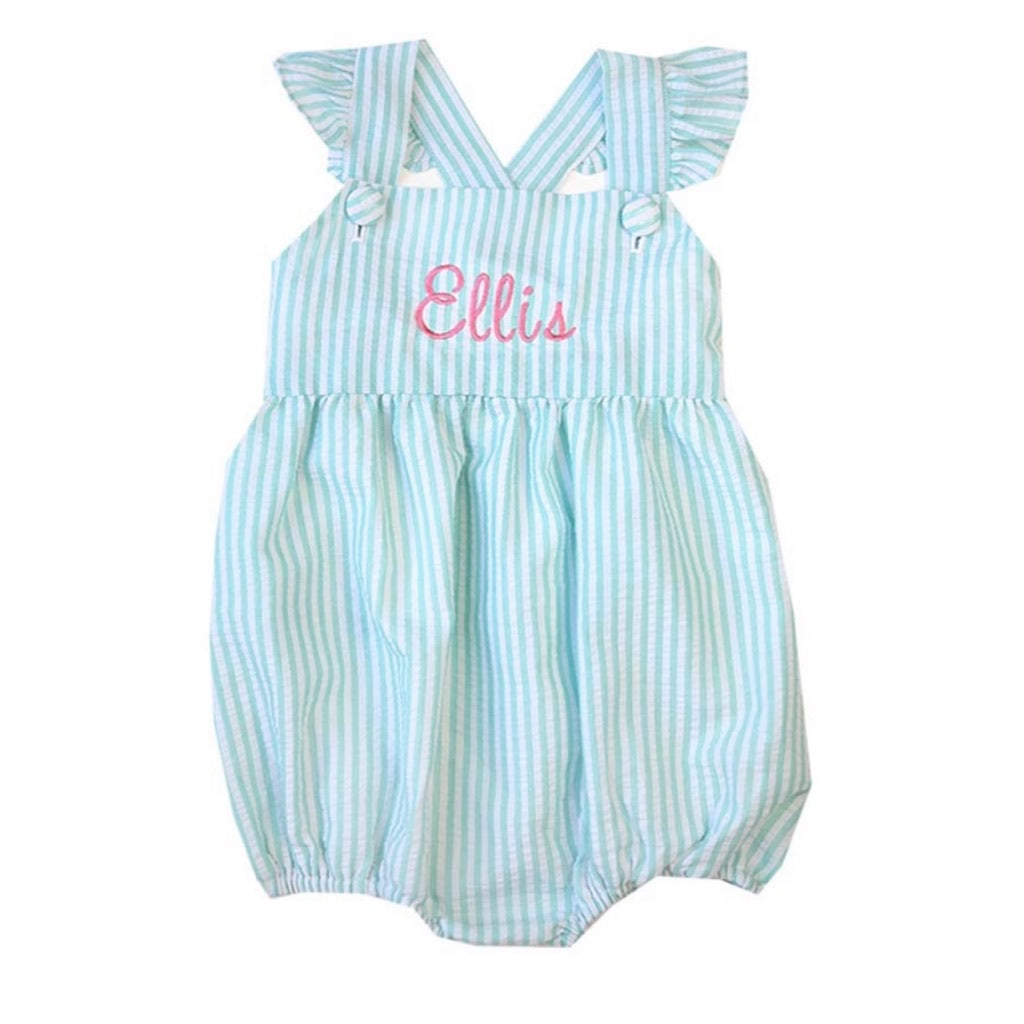 Charlotte Cross-Back Seersucker Ruffle Bubble in Mint