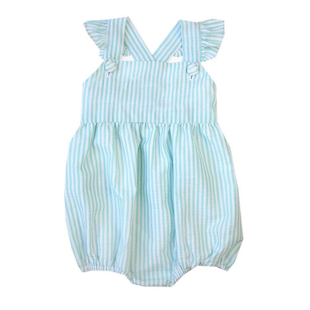 Charlotte Cross-Back Seersucker Ruffle Bubble in Mint