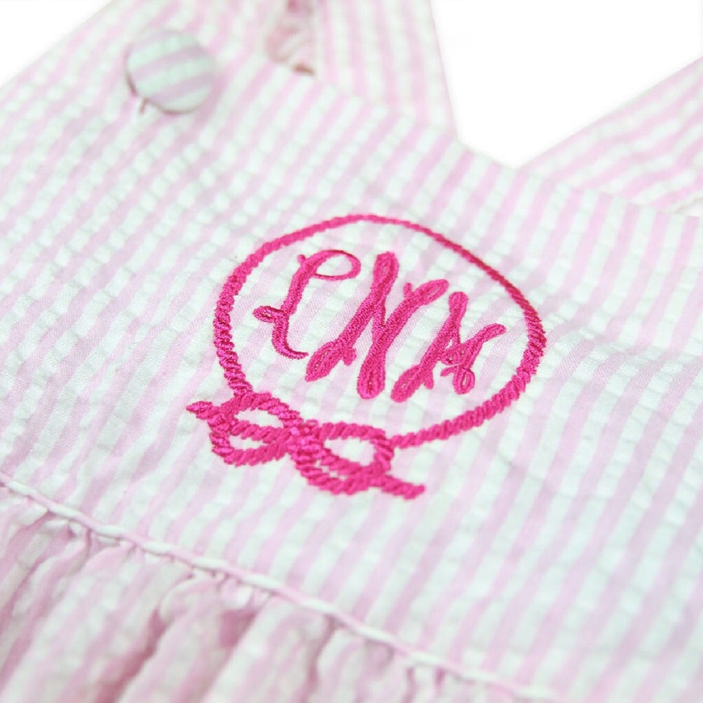 Charlotte Cross-Back Seersucker Ruffle Bubble in Pink