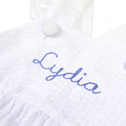 Charlotte Cross-Back Seersucker Ruffle Bubble in White