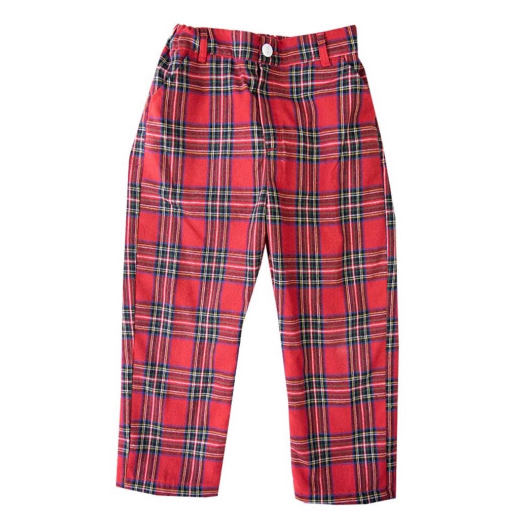 Red Tartan Boys Pant Christmas Holiday Gift 