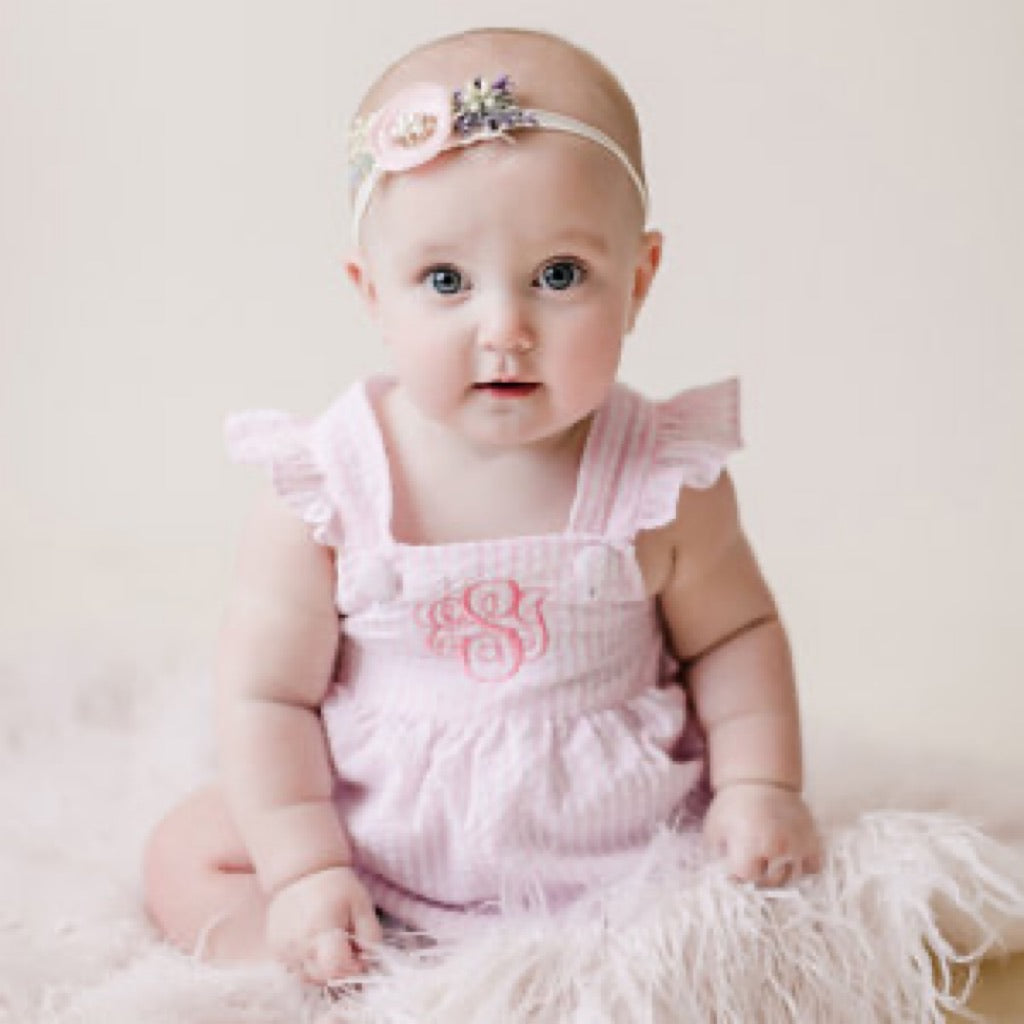 Charlotte Cross-Back Seersucker Ruffle Bubble in Pink