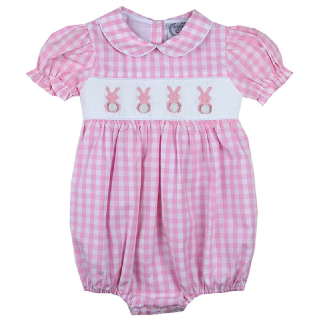 Pink Gingham Smocked Easter Bunny Bubble