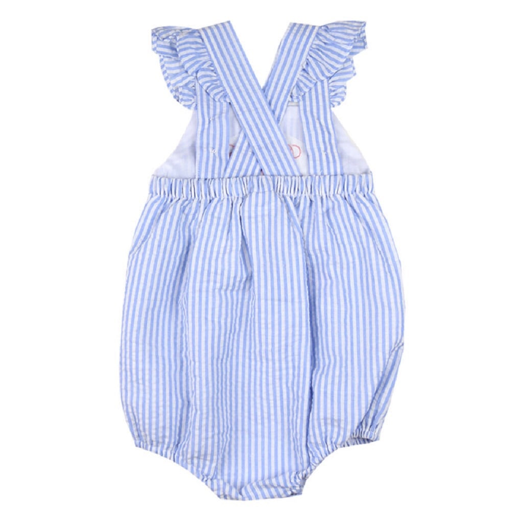 Charlotte Cross-Back Seersucker Ruffle Bubble in Light Blue