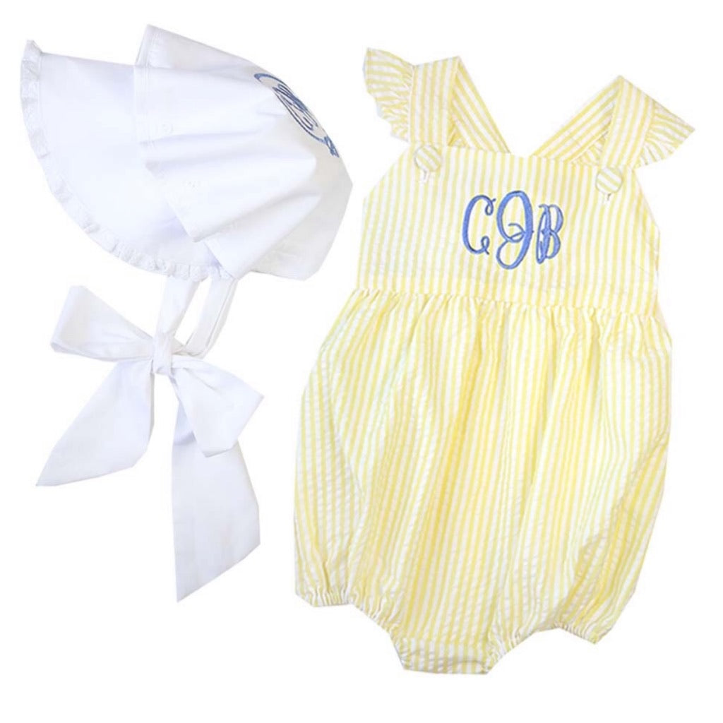 Charlotte Cross-Back Seersucker Ruffle Bubble in Yellow