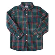 Green Tartan Boys Christmas Button Down shirt Gifts 
