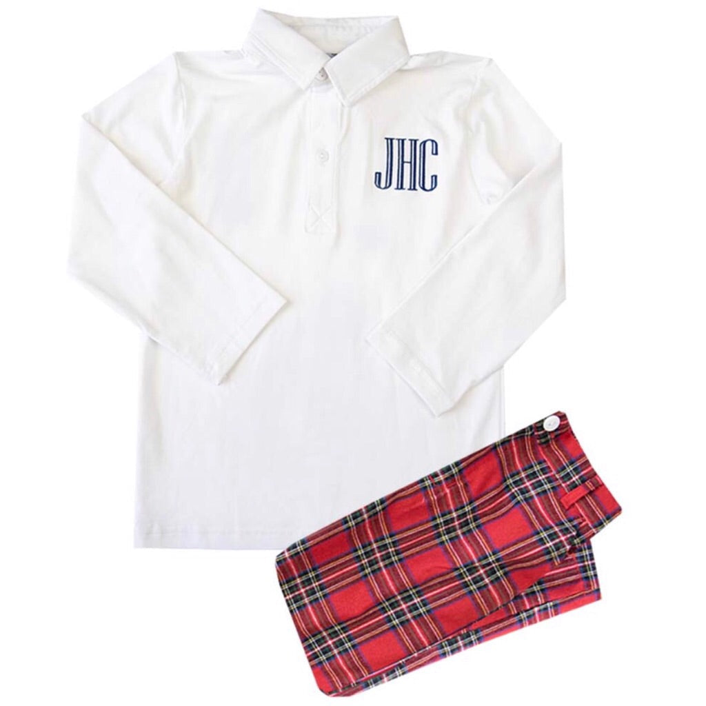 boys red tartan christmas holiday outfit for gifts 